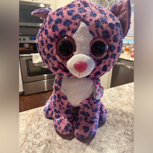 Ty Pink And Purple Cat Ty Jumbo Beanie Boos REAGAN The Leopard Cat
